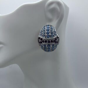 Vintage Art Deco Style Blue & Purple Rhinestone Clip-On Earrings